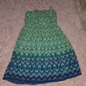 A. Byer Green and Blue Chevron Mini Dress